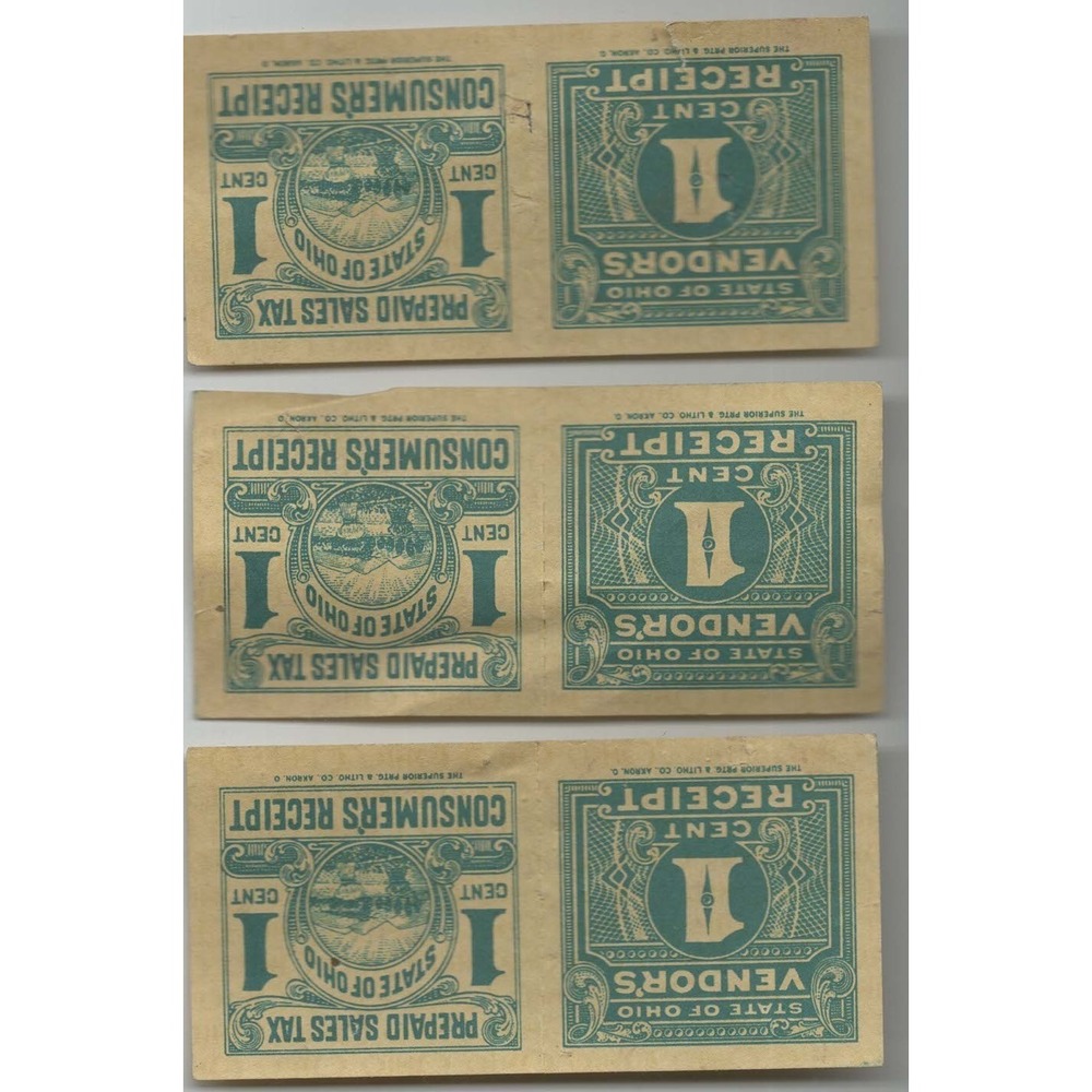Lot of 3 Vintage State of Ohio 1 Cent Prepaid Sales Tax Receipts Paper Ephemera - Picture 1 of 2